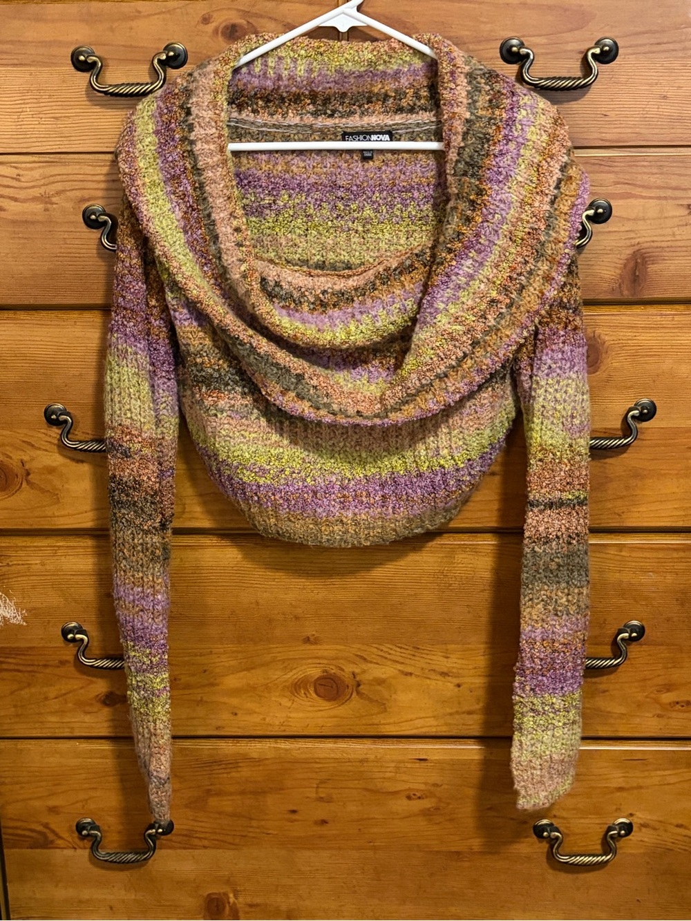 Fashion Nova Lavender & Green Striped Cowl Neck Sweater